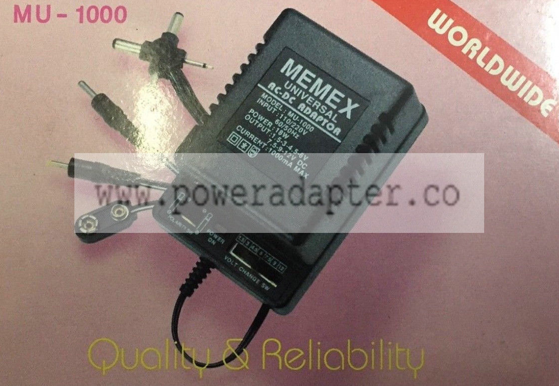 MEMEX MU-1000 MA Universal AC/DC Adapter 1.5-3-4.5-6-6.5 9-12V Type: AC to DC Multi-Tip Modified Item: No MPN: Doe - Click Image to Close